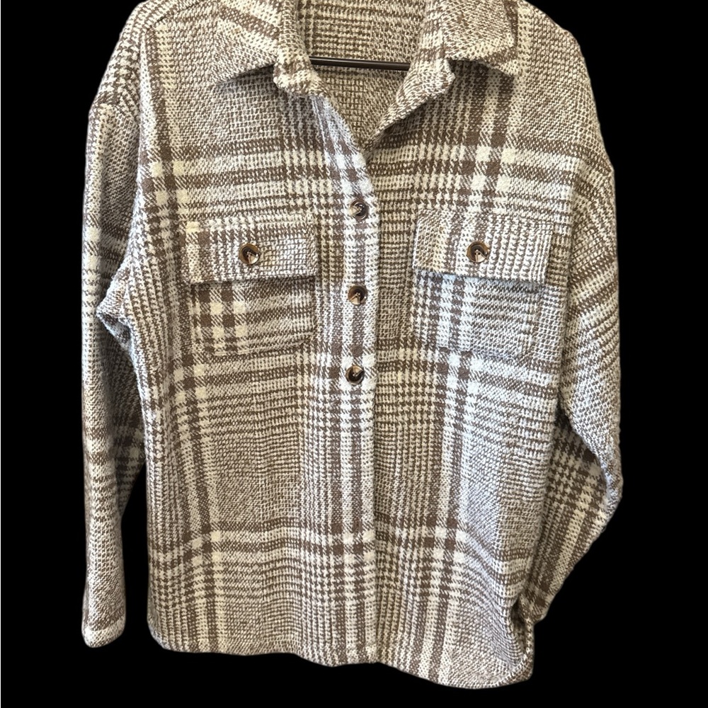 Miss Lola Brown Plaid Button-Up Cardigan Jacket